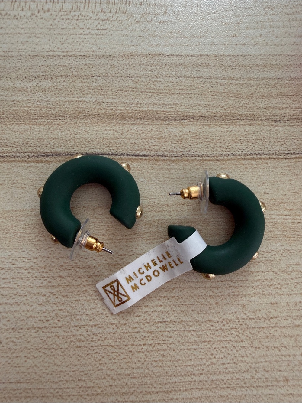 Michelle McDowell Deep Green Resin Hoop Earrings with Gold Accents